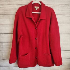 Talbots Ribbed Winter Coat Red Big Button Wool Blend Size XL